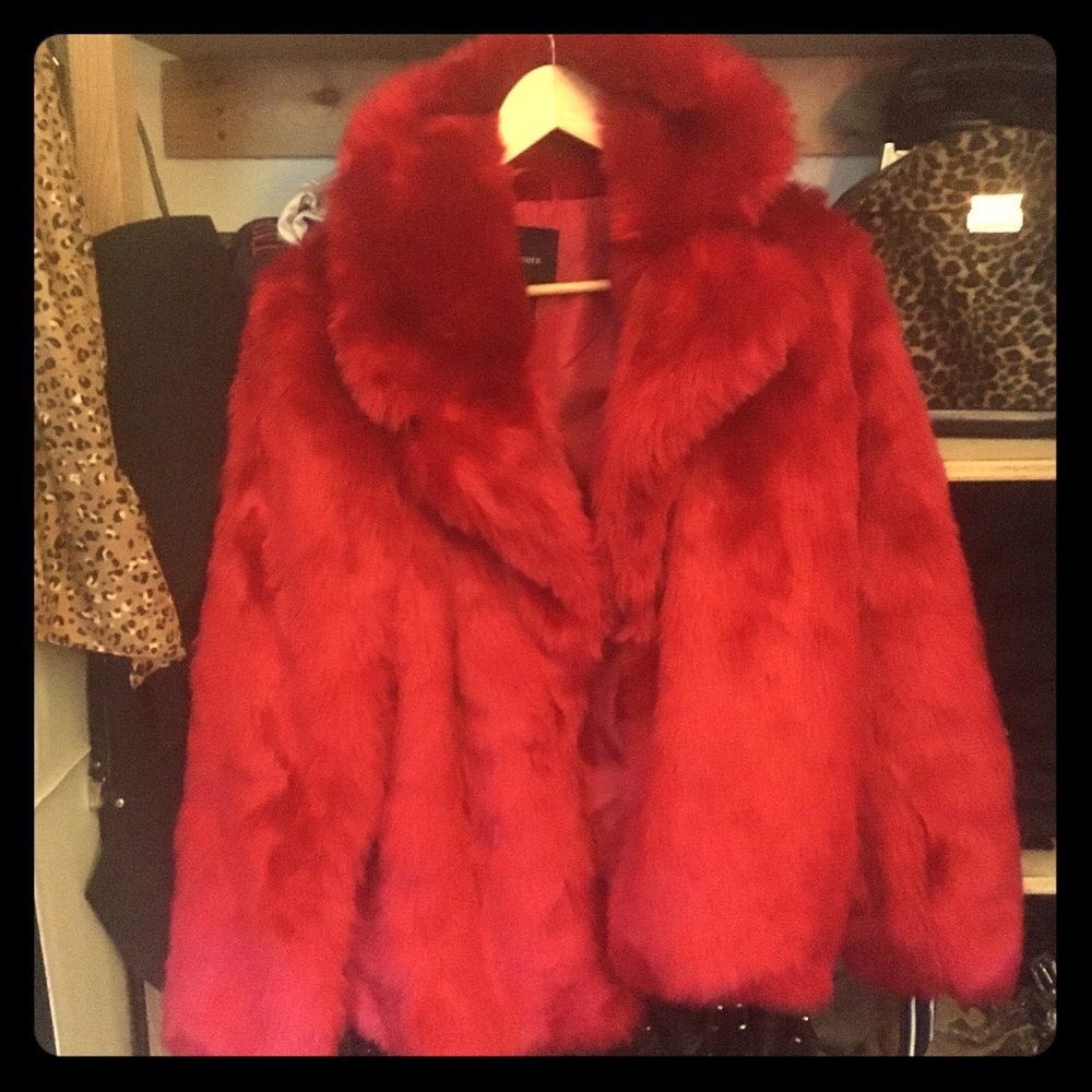 Ruby Red Faux Fur Coat